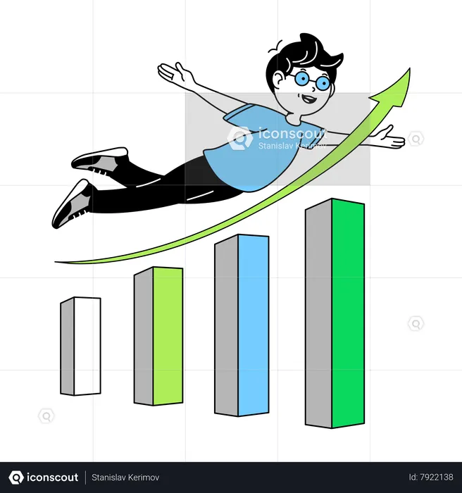 Homem voa sobre o gráfico  Ilustração