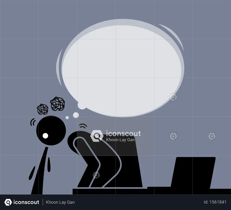 Homem vomita e vomita depois de assistir internet pelo computador  Ilustração