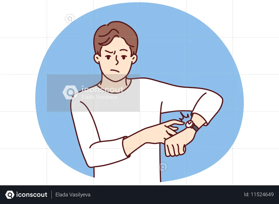 Homem irritado aponta para relógio de pulso e avisa sobre prazo  Ilustração