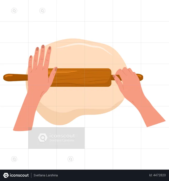 Homemade dough with rolling pin  Illustration
