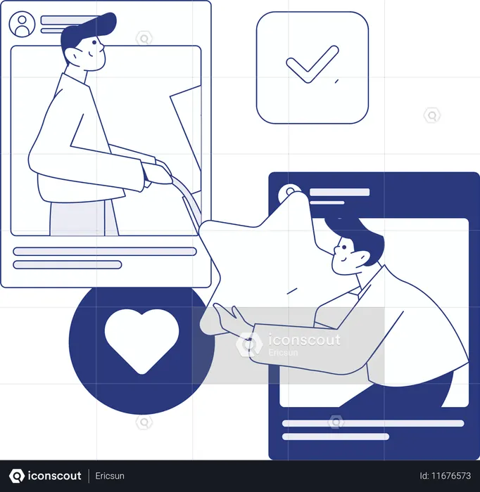 Homens usando mídias sociais  Ilustração