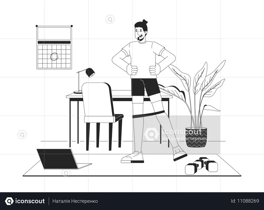 Homeoffice-Workout-Session mit Widerstandsband  Illustration