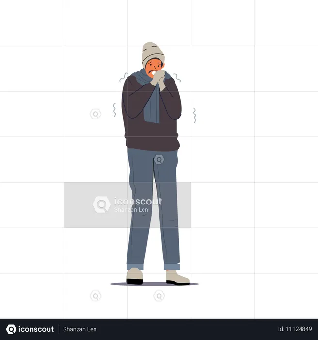 Un homme qui a froid en hiver  Illustration