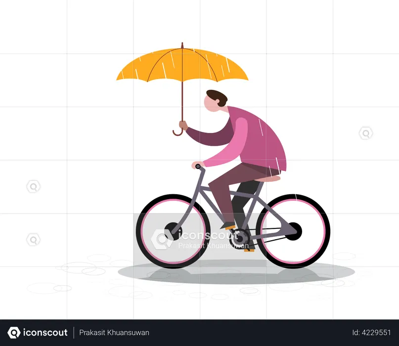 Homme à vélo pendant la saison des pluies  Illustration