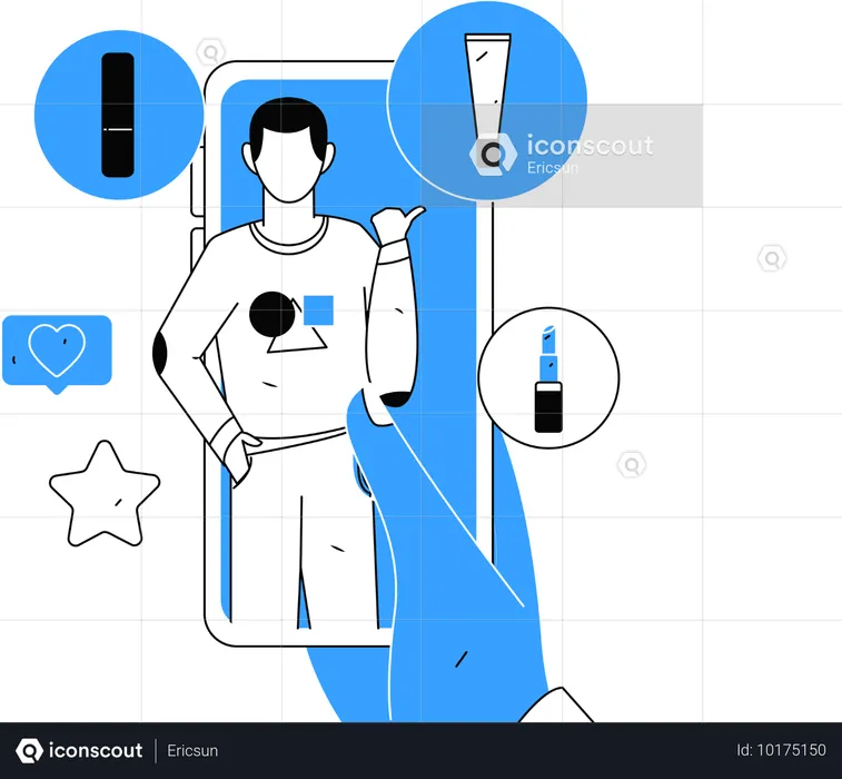 Un homme achète des cosmétiques via une application de commerce électronique  Illustration