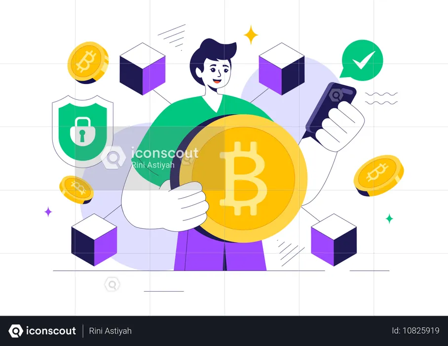 Homme achetant du bitcoin  Illustration