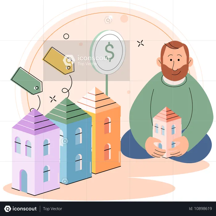 Un homme achète un nouveau bien immobilier  Illustration