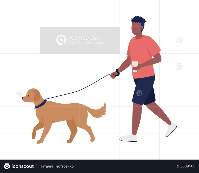 Homme africain marchant avec un chien  Illustration