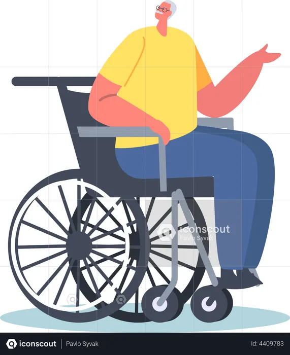 Homme âgé assis sur un fauteuil roulant  Illustration