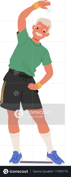 Homme âgé en tenue de sport s'étirant  Illustration