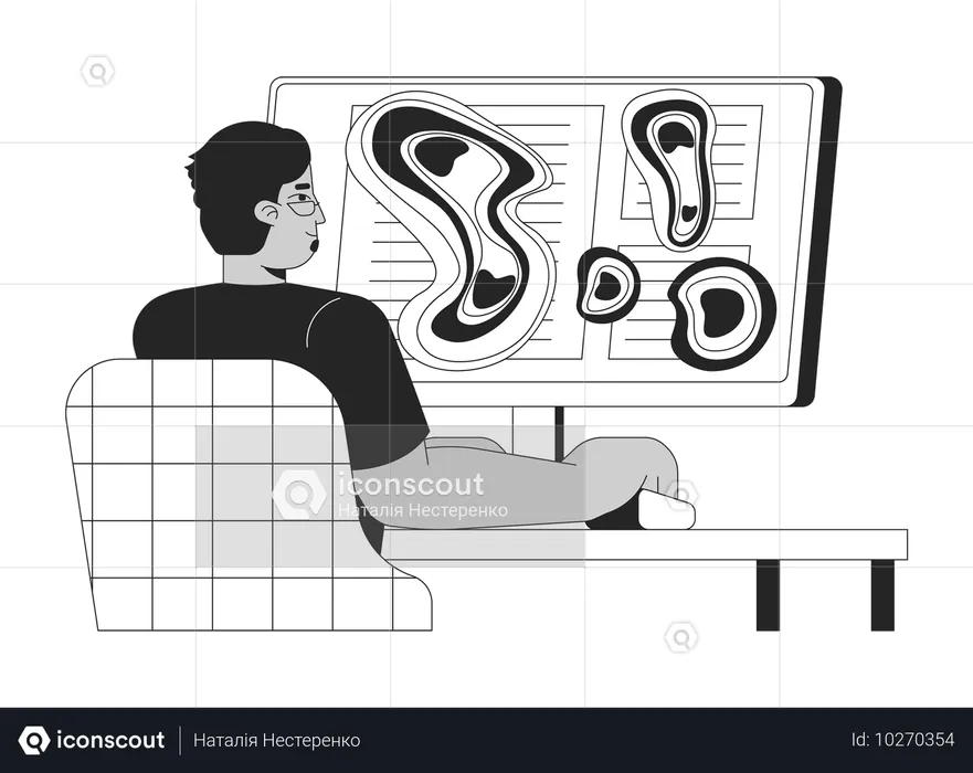 Homme analysant la carte thermique du suivi oculaire  Illustration