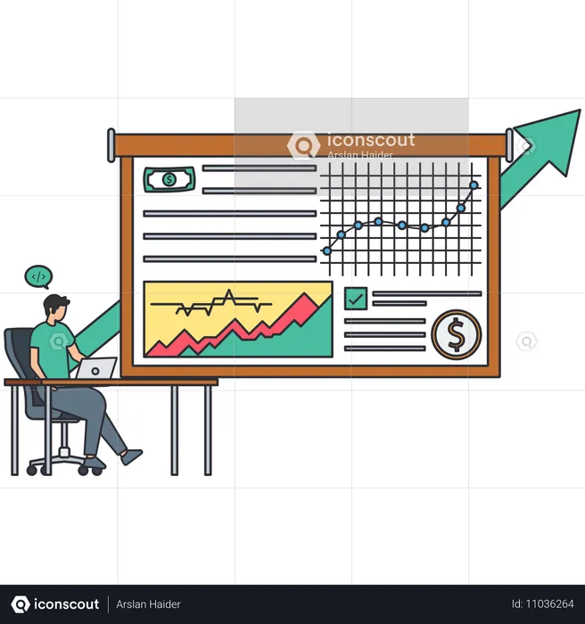 Un homme analyse le statut de l'entreprise  Illustration