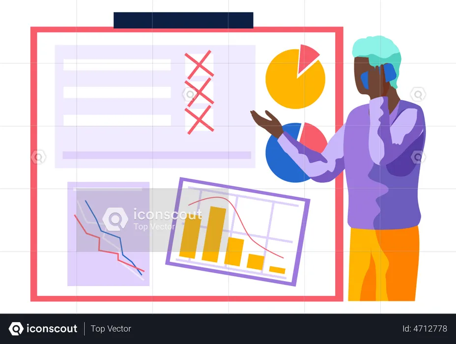 Homme analysant le diagramme circulaire d'affaires  Illustration