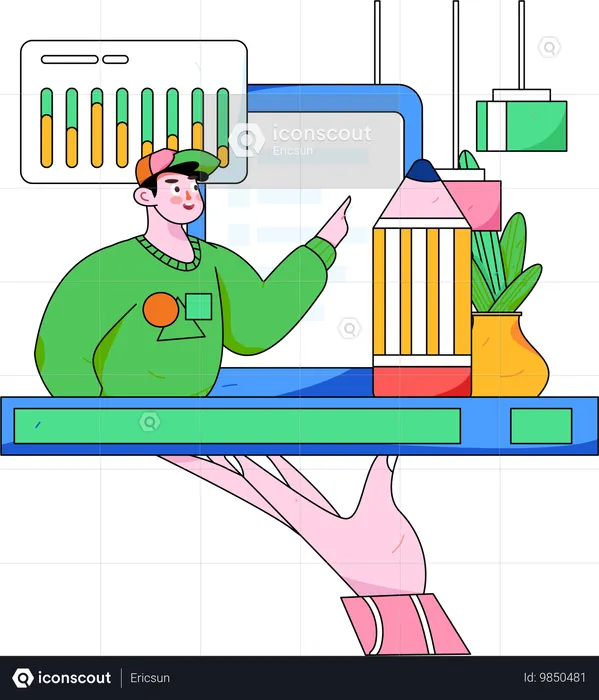 Homme analysant des données commerciales  Illustration