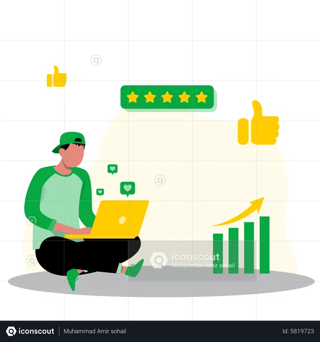 Homme analysant les commentaires marketing  Illustration