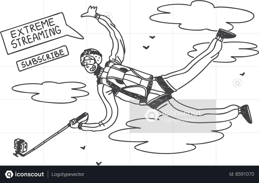 Homme appréciant le parachutisme et la diffusion en direct  Illustration