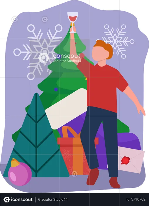 Homme appréciant le vin à Noël  Illustration