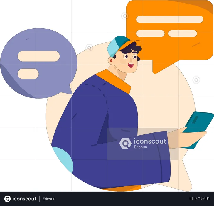 L'homme aime discuter en ligne  Illustration