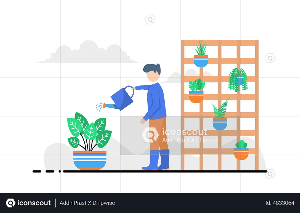 Homme arrosant une plante  Illustration