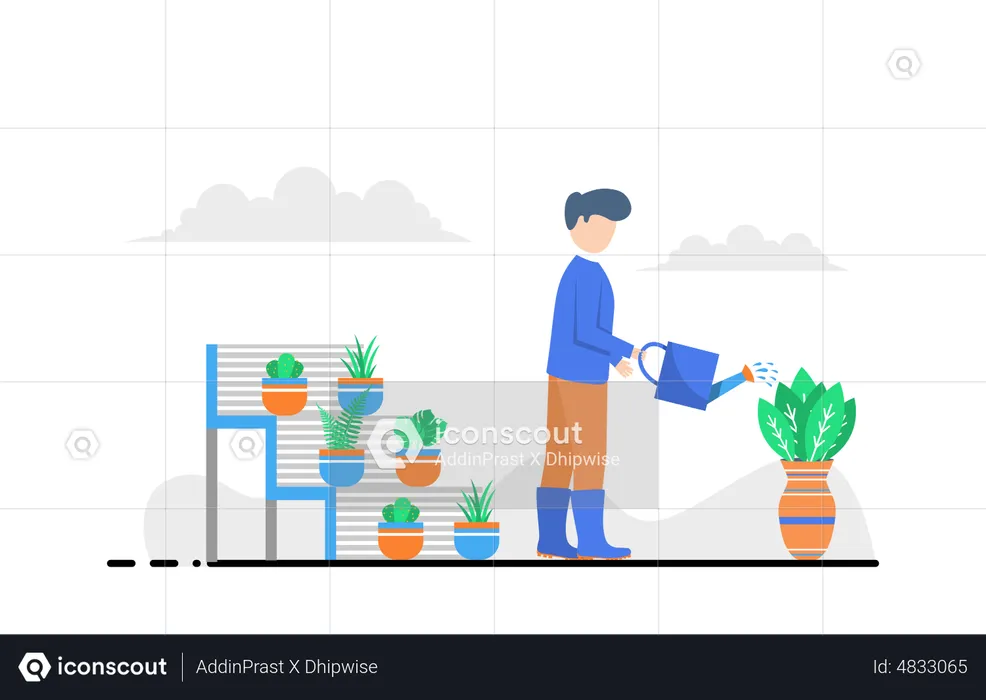 Homme arrosant une plante  Illustration