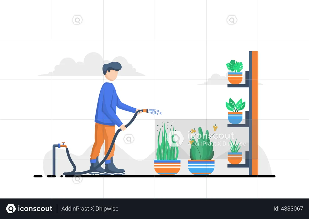 Homme arrosant une plante  Illustration