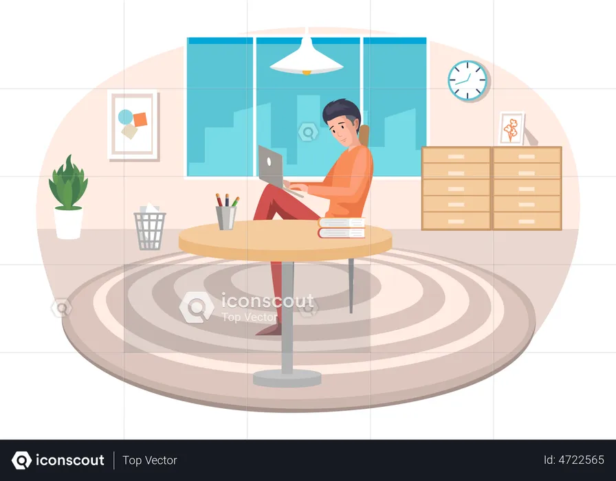 Homme assis à table dans la chambre  Illustration