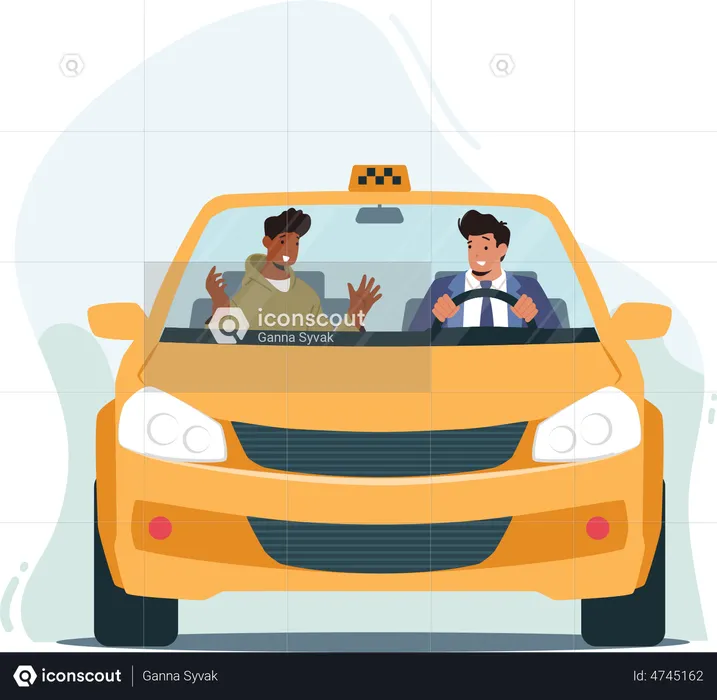 Homme assis dans un taxi  Illustration