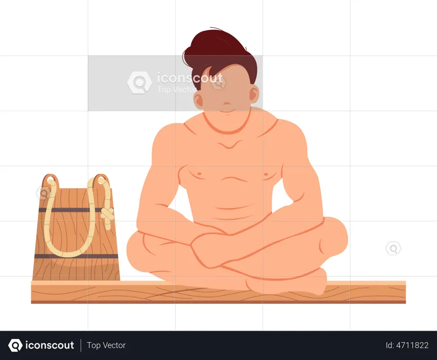 Homme assis et relaxant dans un sauna  Illustration