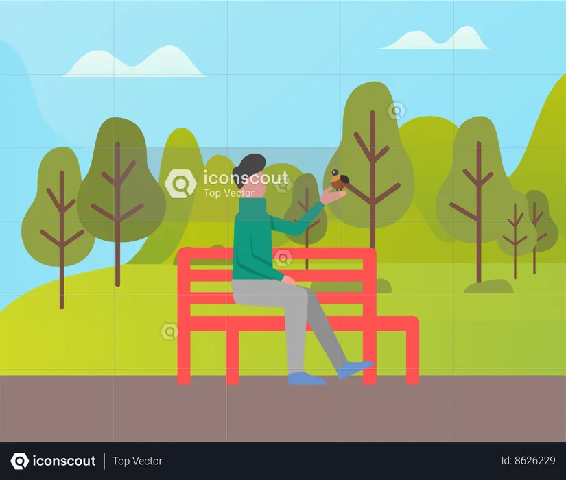 Homme assis sur un banc dans le parc  Illustration