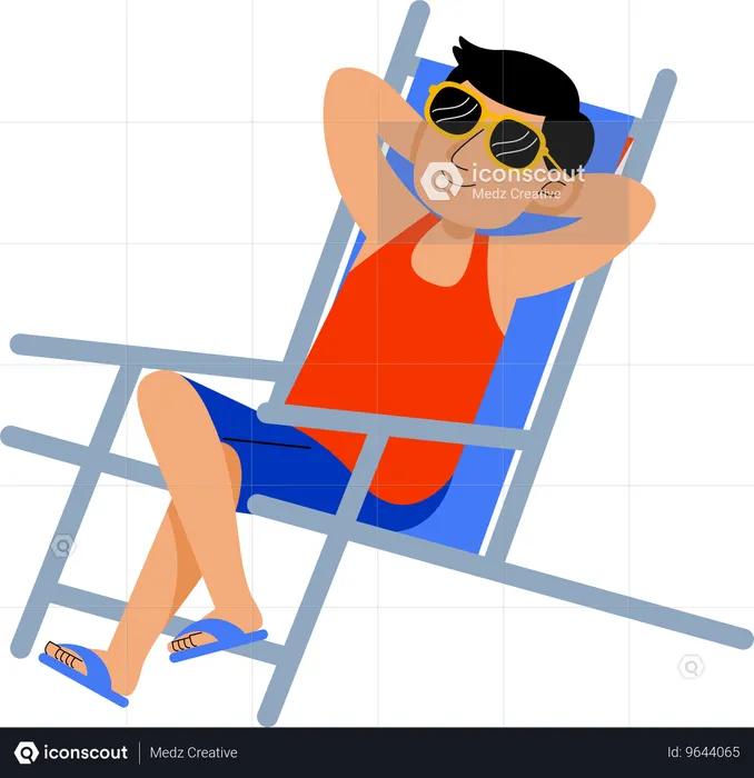 Homme assis sur une chaise à la plage  Illustration