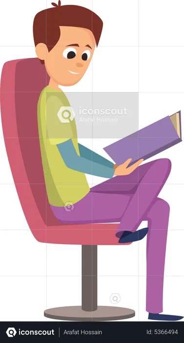 Homme assis sur une chaise en lisant un livre  Illustration