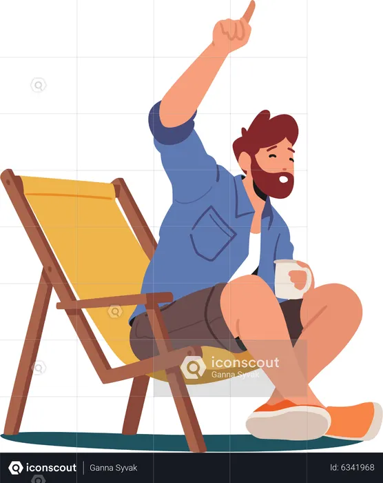 Homme assis sur une chaise et dégustant un café  Illustration