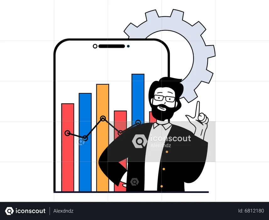 Homme avec des statistiques commerciales  Illustration