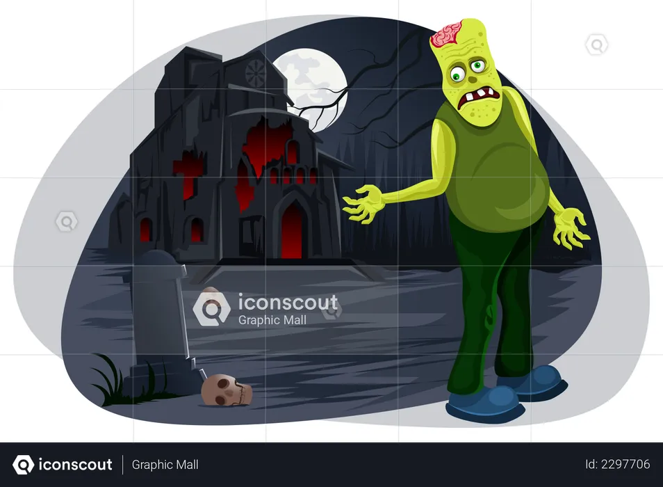 Homme avec un costume de zombie marchant  Illustration