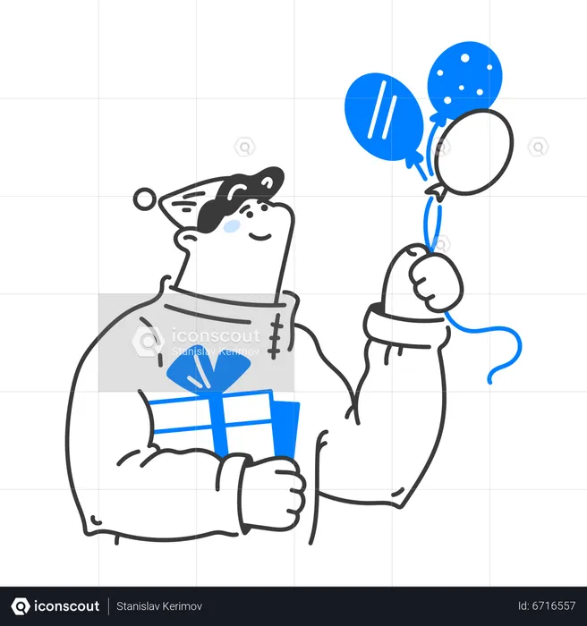 Homme avec des ballons et un cadeau  Illustration