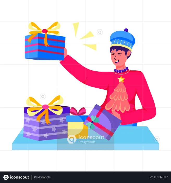 Homme avec des cadeaux de Noël  Illustration