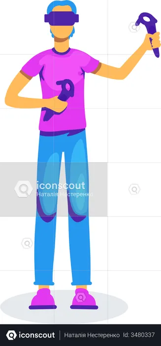 Homme avec des contrôleurs VR  Illustration