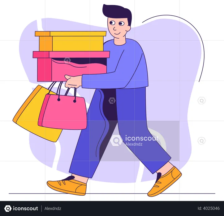 Homme avec des sacs et des boîtes  Illustration