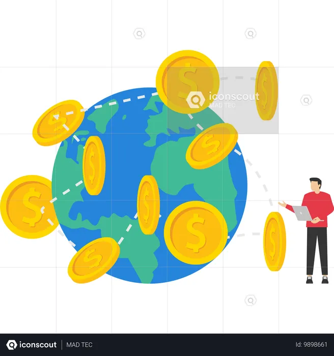 Homme avec échange d'argent mondial  Illustration