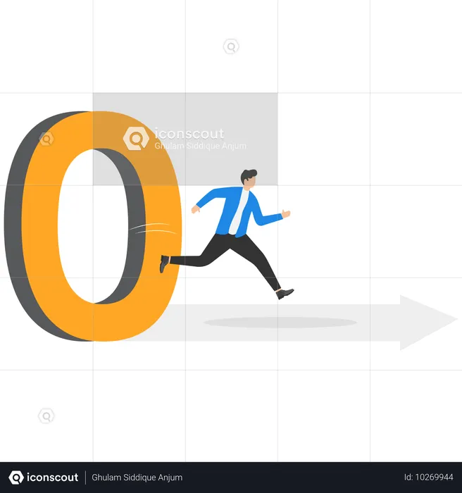 Un homme avec une mallette traverse le numéro 0  Illustration