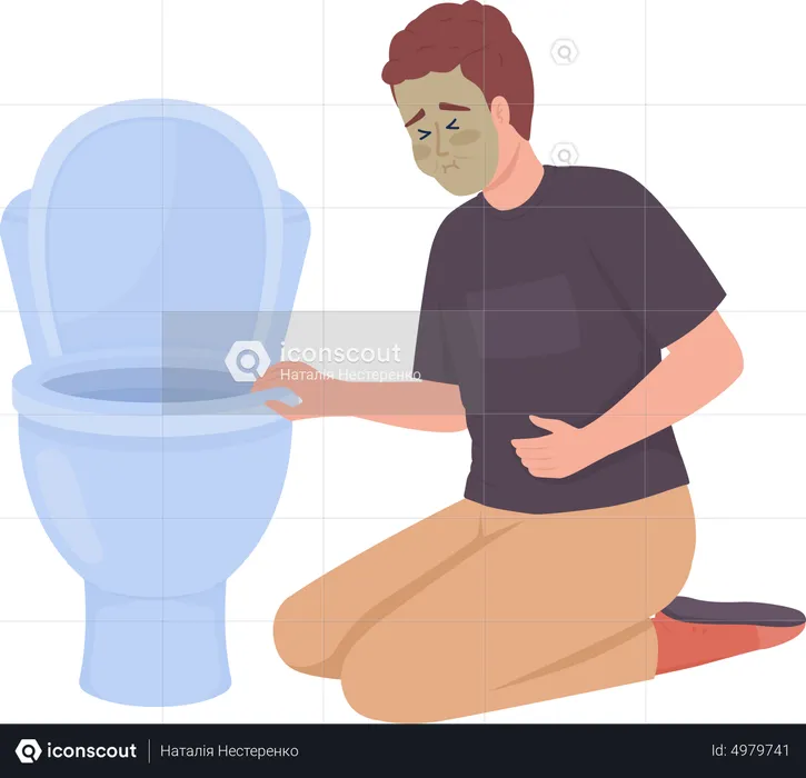 Homme souffrant de nausées près de la cuvette des toilettes  Illustration