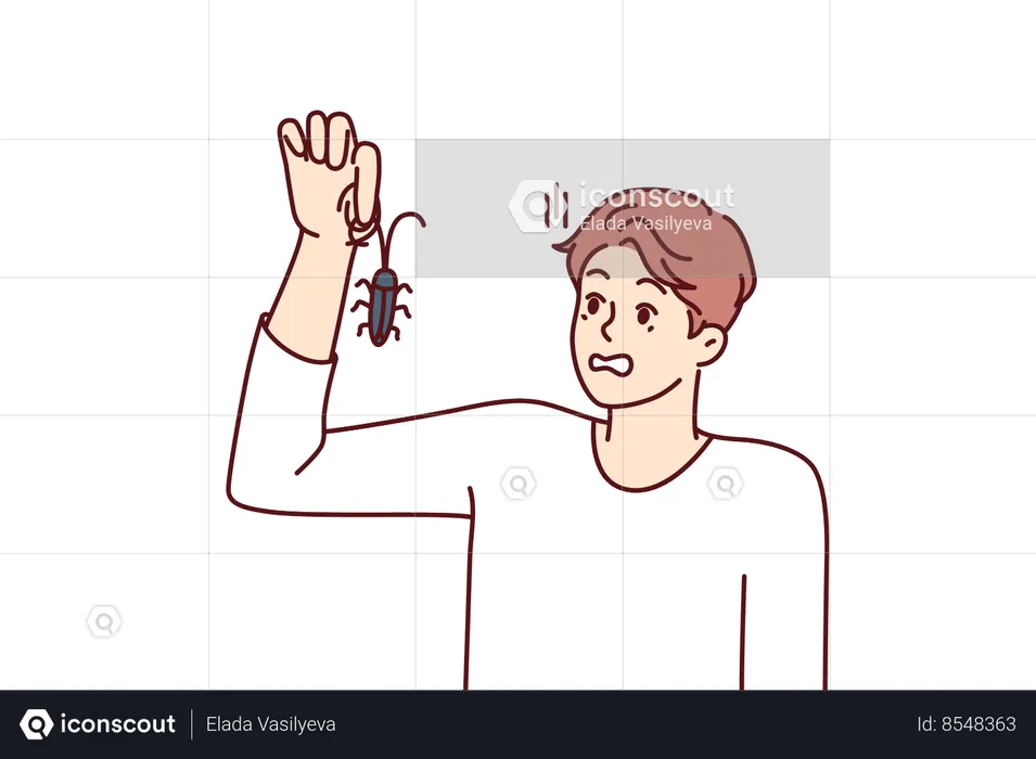 Homme avec un bug à la main  Illustration