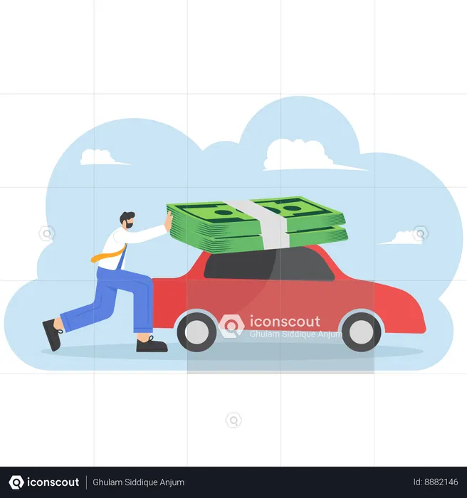 Homme ayant une location de voiture  Illustration