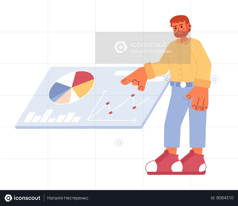 Homme barbu touchant le tableau de bord des données  Illustration