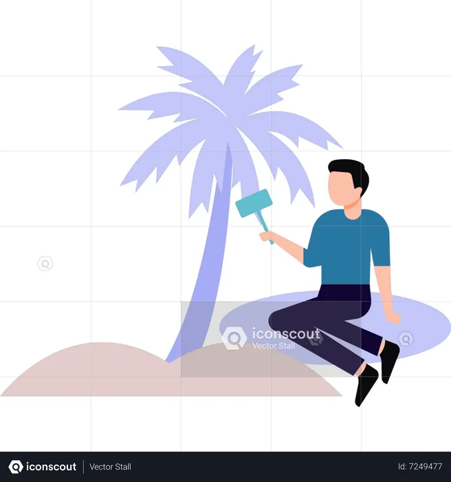 Homme bloguant sur la plage  Illustration