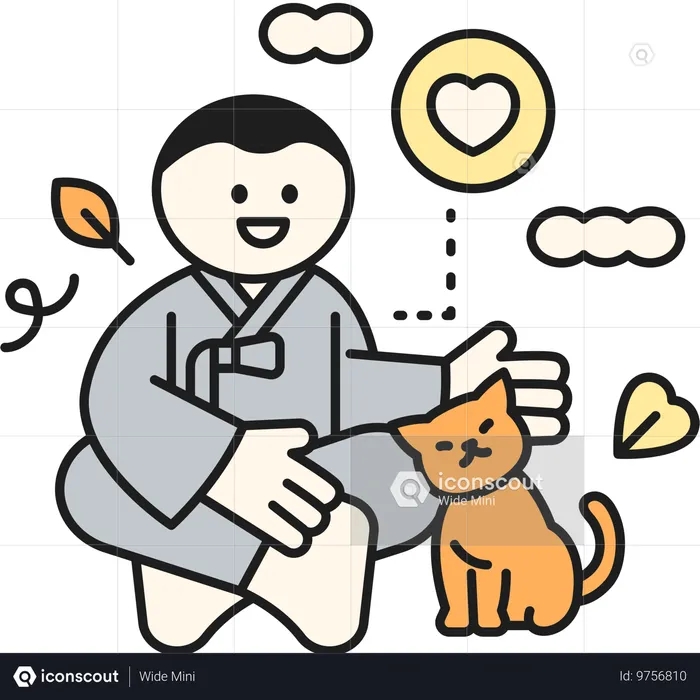 Homme bouddhiste avec chat  Illustration