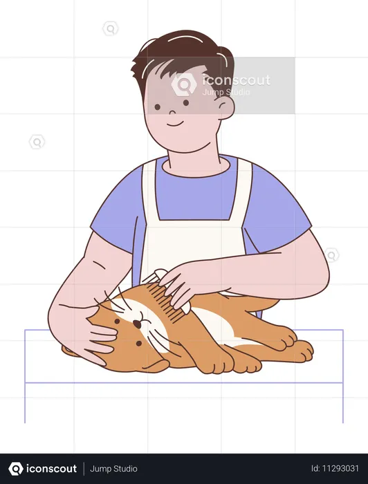 Homme brossant les poils de son chat  Illustration