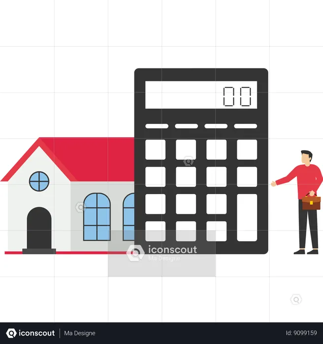 Homme calculer le prêt bancaire pour l'achat d'un bien immobilier  Illustration