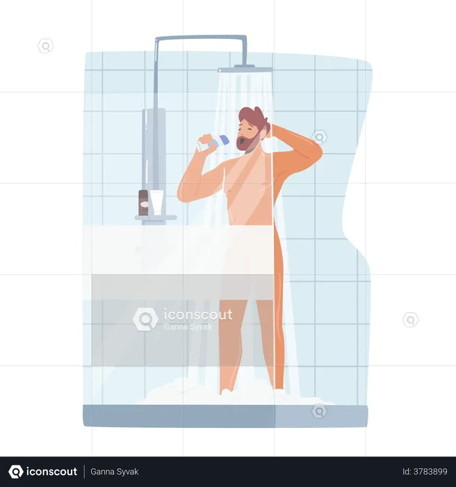 Homme chantant en se baignant dans la salle de bain  Illustration