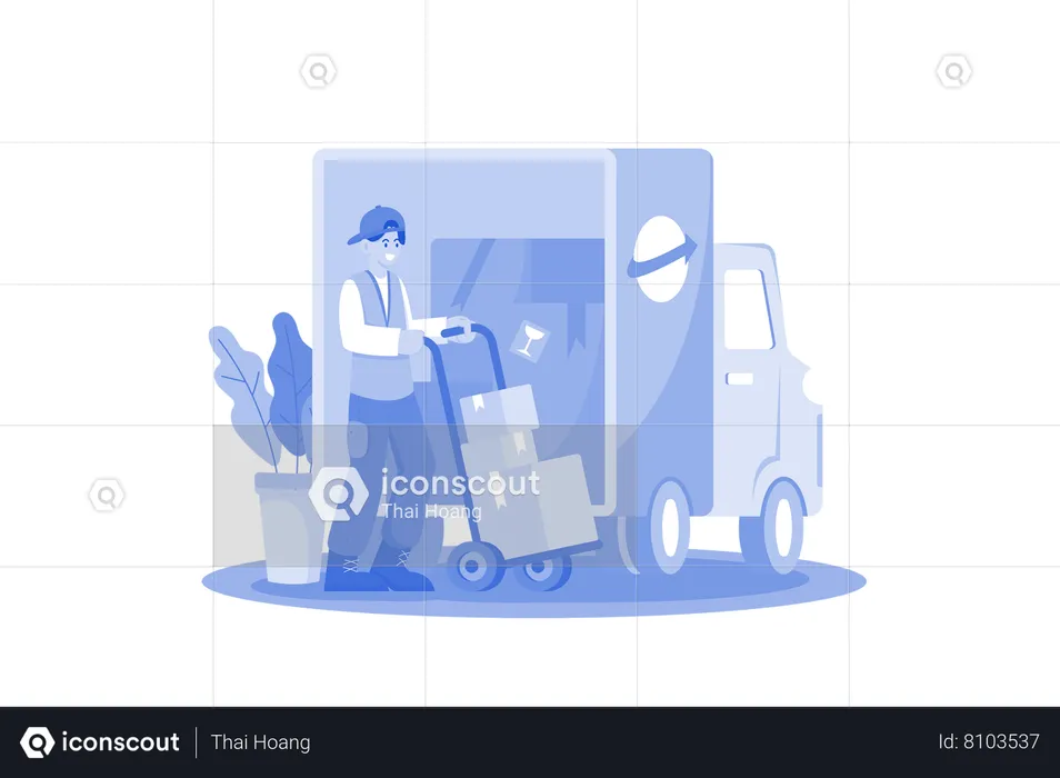 Homme chargeant des marchandises dans un conteneur  Illustration